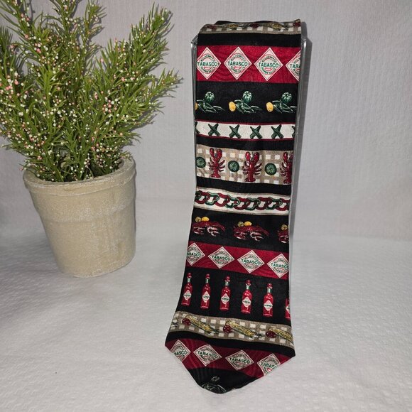 TABASCO 100% SILK TIE WHIMSICAL BLACK RED GOLD MENS EXCELLENT CONDITION - Picture 1 of 6